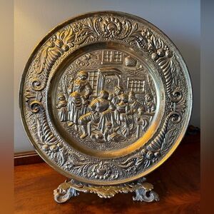 Vintage brass decorative wall plate or charger